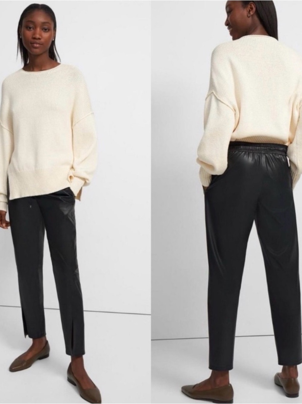 THEORY Slit Pull-On Pant in Paper Faux Vegan Leather Mobwife in Black Size 8